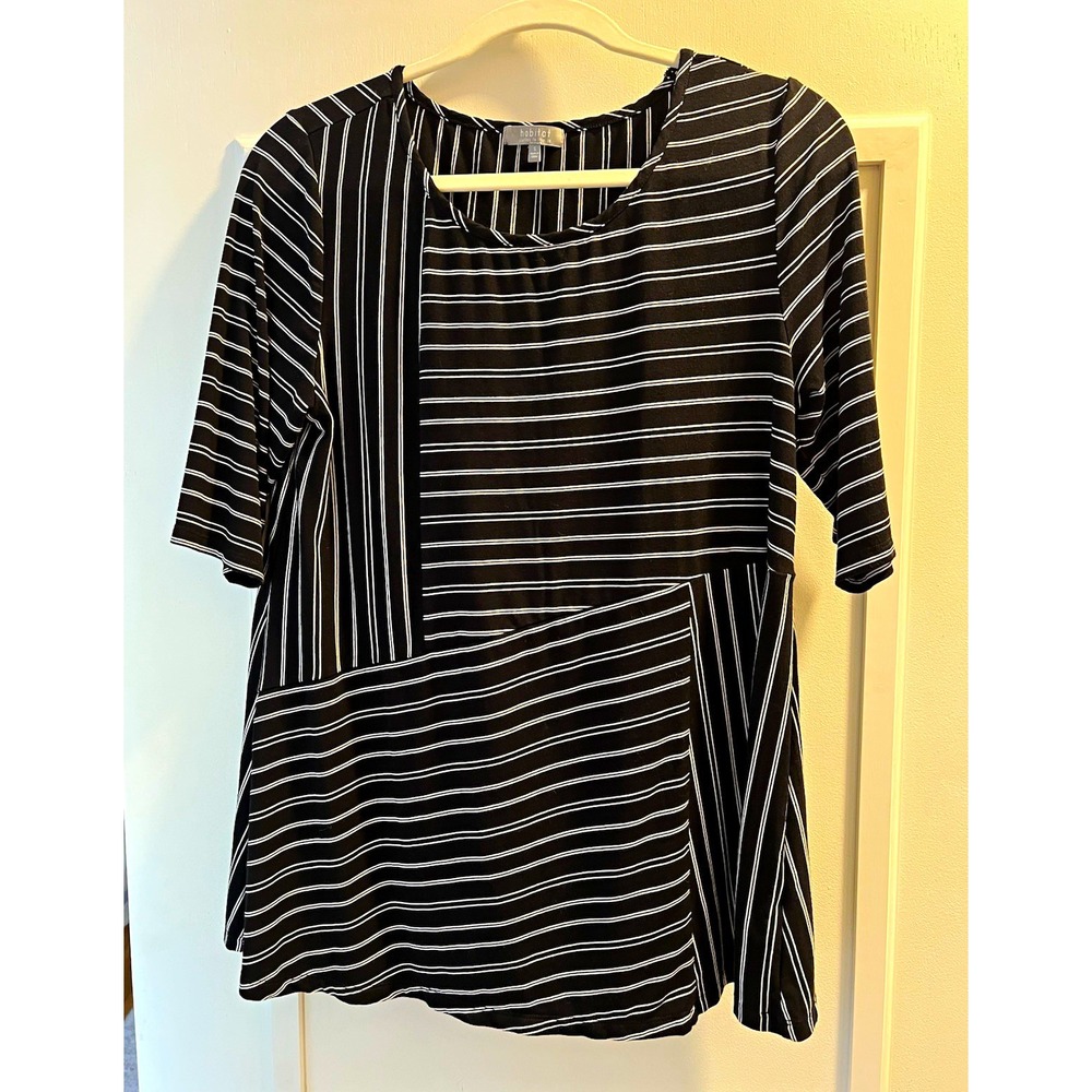 Habitat Women’s S Black/White Striped Round Neck 3/4 Sleeve Stretch Top 38x28